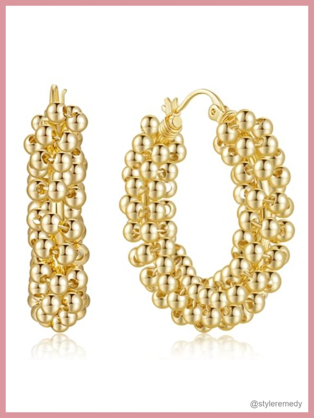 14K Gold Plated Hoop Earrings Latch Back 36mm Women's Statement Jewelry